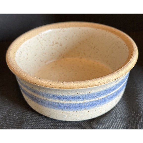 Blue stripe stoneware crock with lid with sail boat  6” X 2.5” - Picture 4 of 11